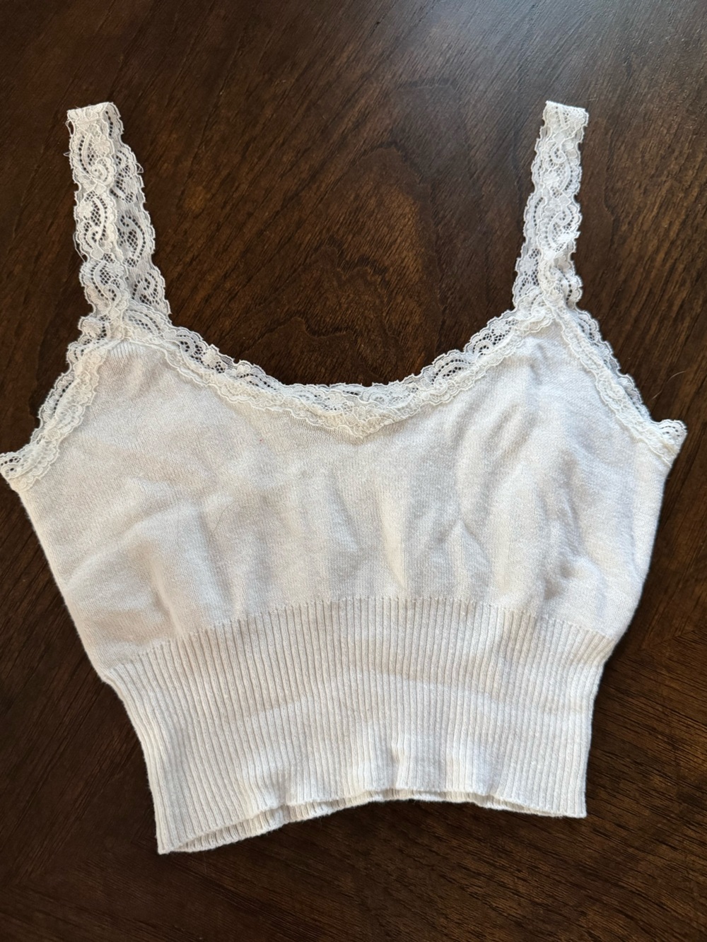 Brandy Melville Cream Lace-Trim Knit Cami